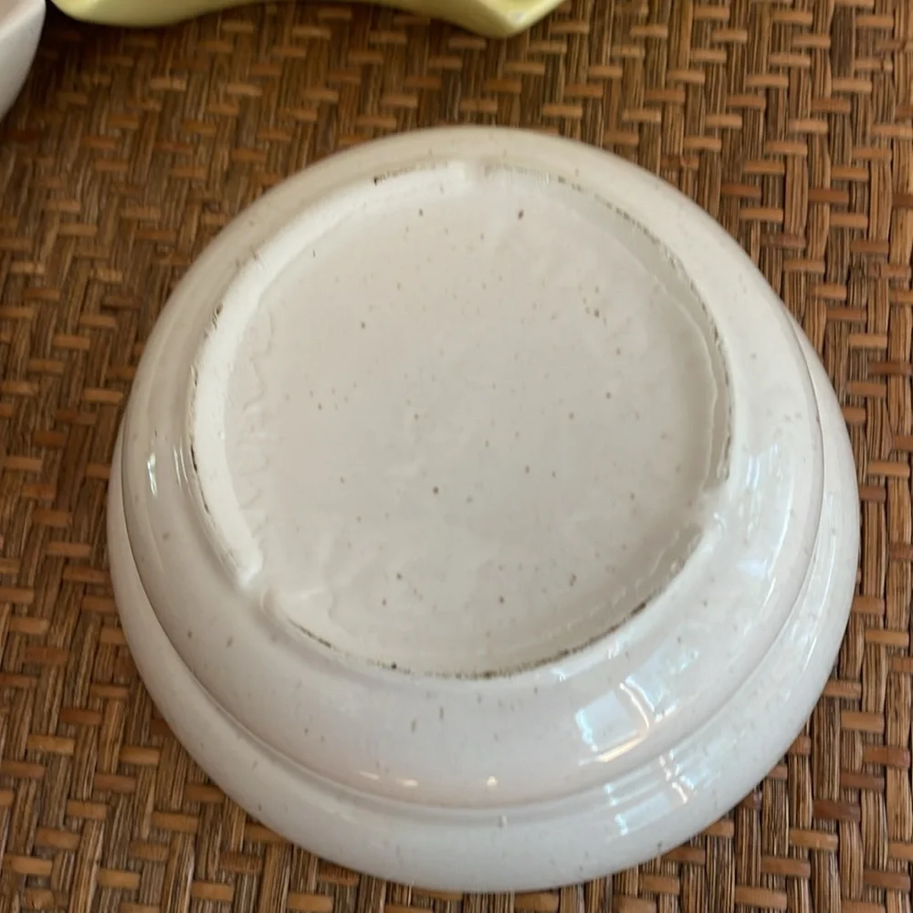 Vintage California Pottery Yellow Cream Lazy Susan Snack Or Chip & Dip